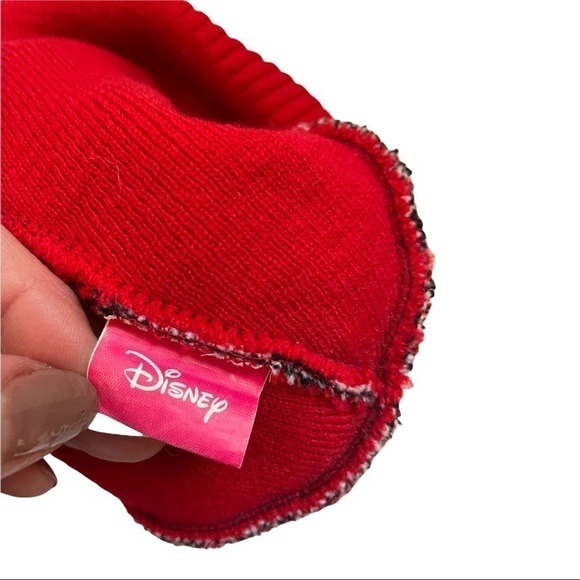 𝅺MINNIE Mouse knit polka dot hat Red bow at top and red head band Minnie patch - Picture 3 of 4
